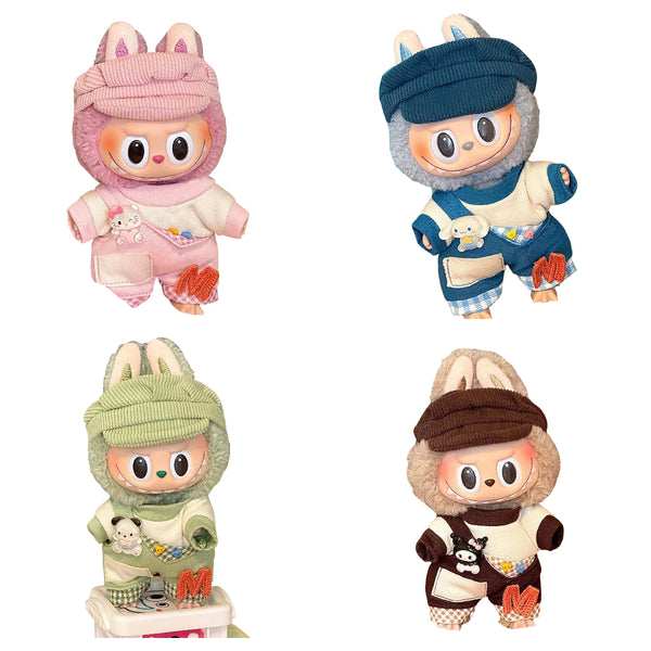 Labubu Plush Doll Clothes Set - Overalls & Hat Outfit, Cute Kawaii Fashion