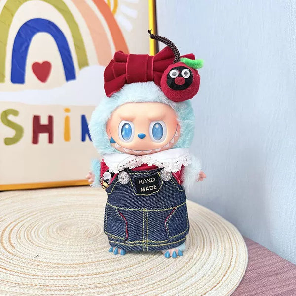 Labubu clothing Blue Denim Overalls & Shirt Outfit Set
