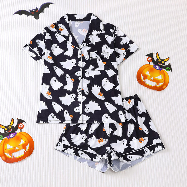 Women's Halloween Ghost Print Pajamas Shorts Set