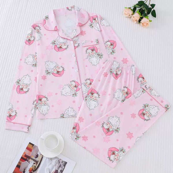 Women's Christmas Santa Claus Print Pajamas Pants Set