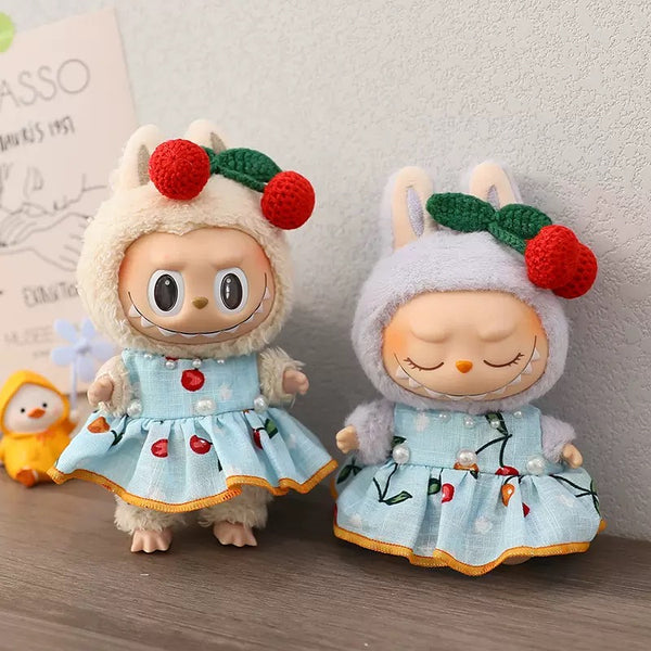 LABUBU CLOTHING PEARL DRESS WITH CHERRY HAIR CLIP