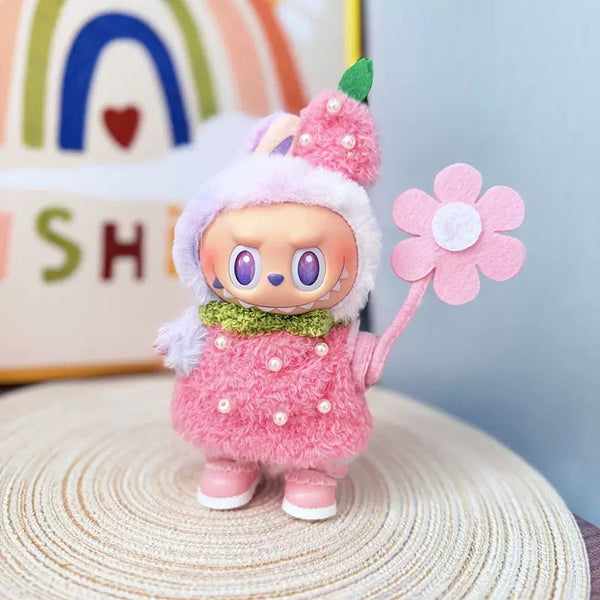 LABUBU CLOTHING STRAWBERRY PEARL OUTFIT WITH FLOWER