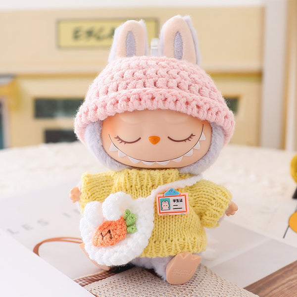 Hand-Knitted Labubu Bunny Sweater Set – Cute Rabbit Doll Clothes