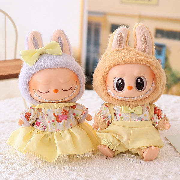 labubu clothes siblings yellow dress＆suspenders outfit